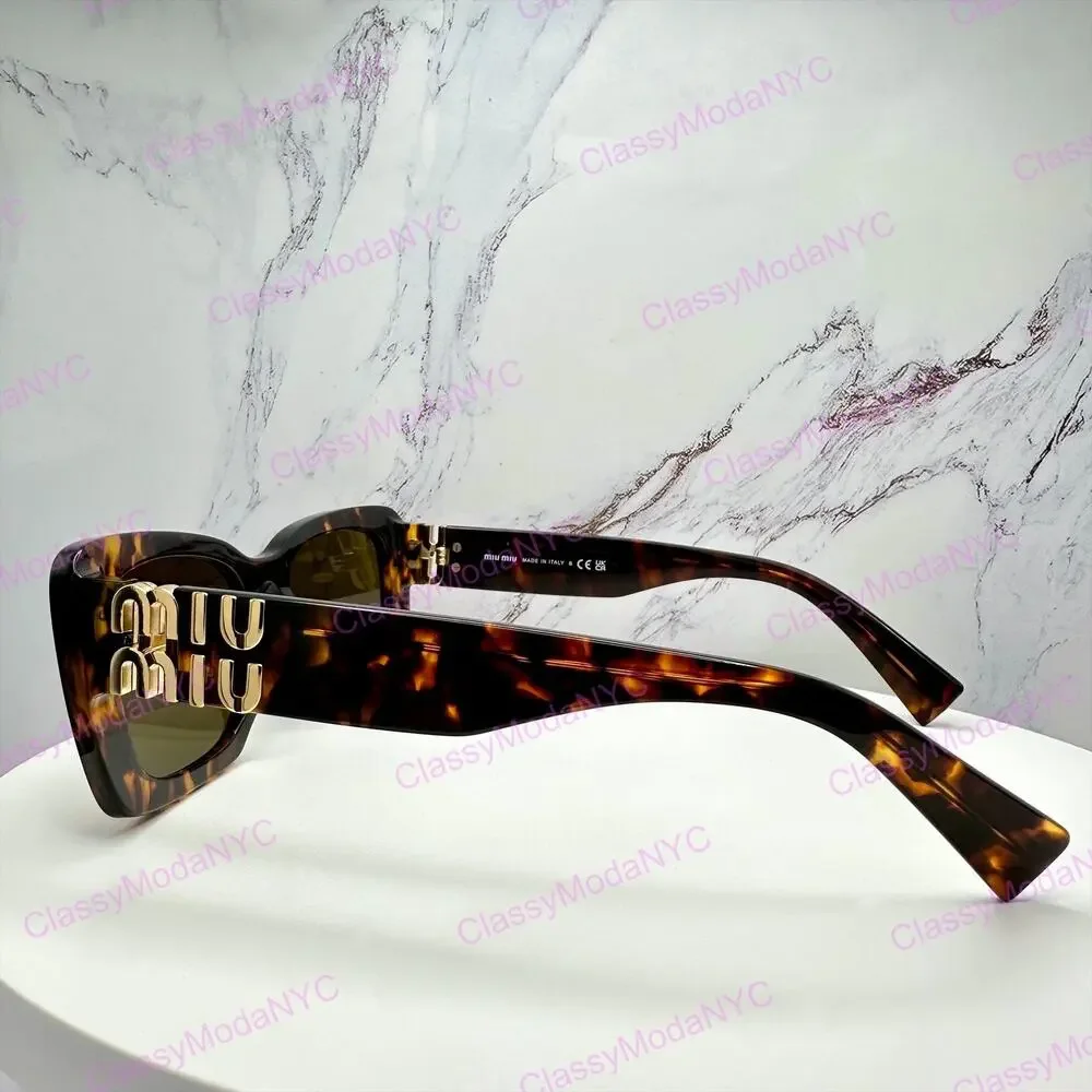 New MIU MIU Sunglasses Brown Tortoise Acetate Gold Metal Logo Italy Authentic
